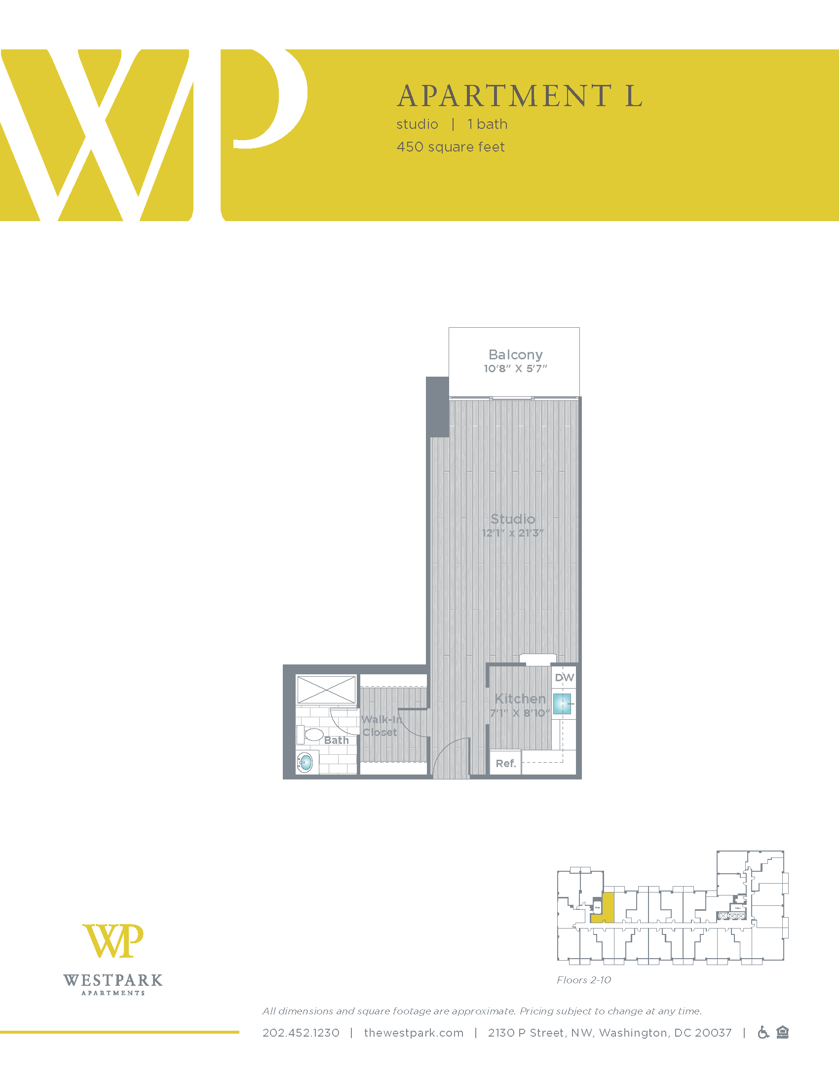 Floor plan for studio, 1 bath, 450 sqft